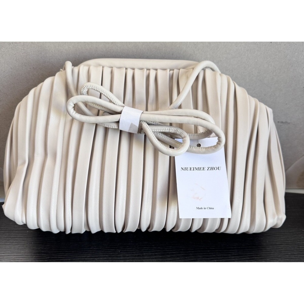 NIUEIMEE ZHOU Ruched Dumpling Bag for Women PU Leather Cloud Handbag Clutch